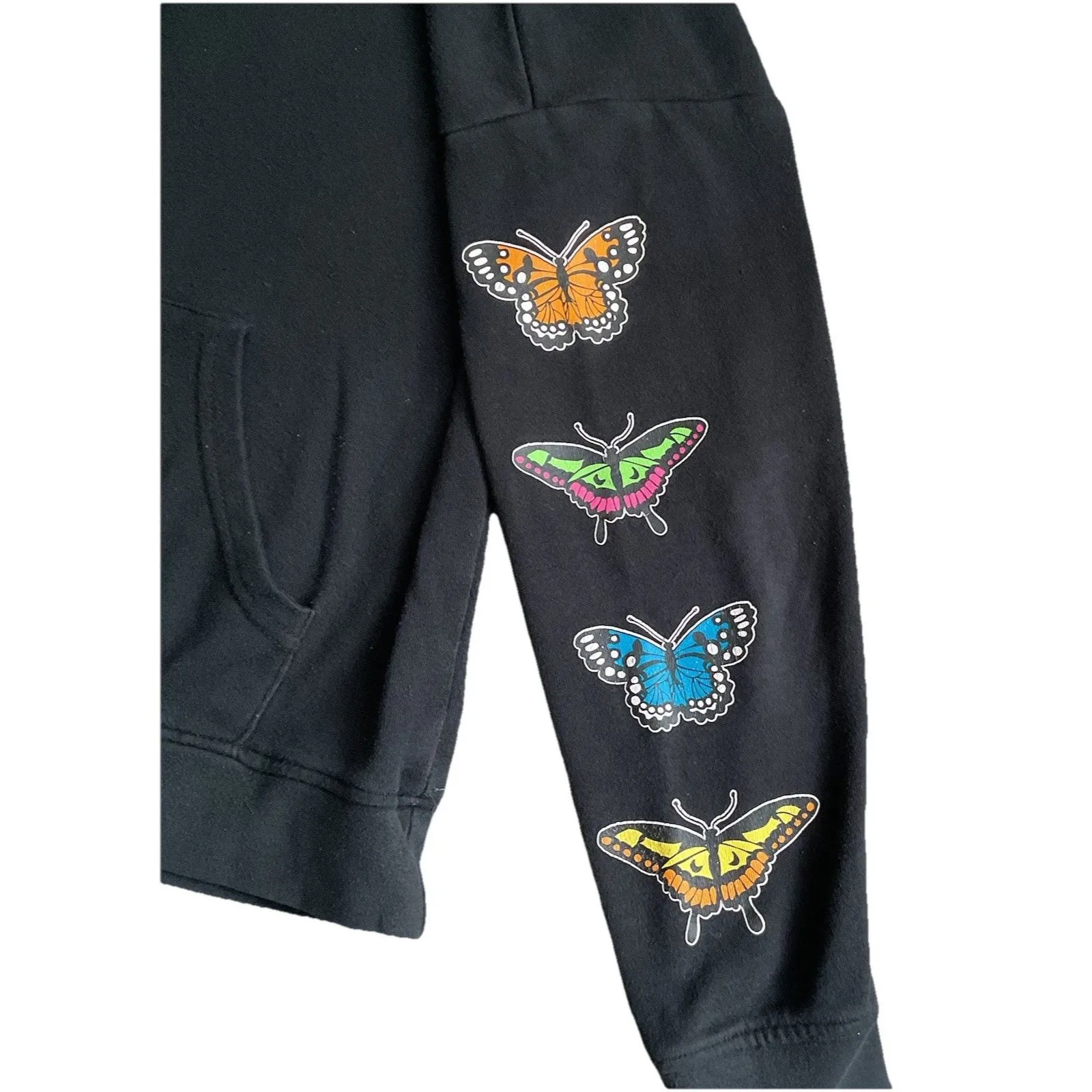 Empyre Women’s Black Hoodie With Butterflies On The Sleeves. Size Medium - Image 4
