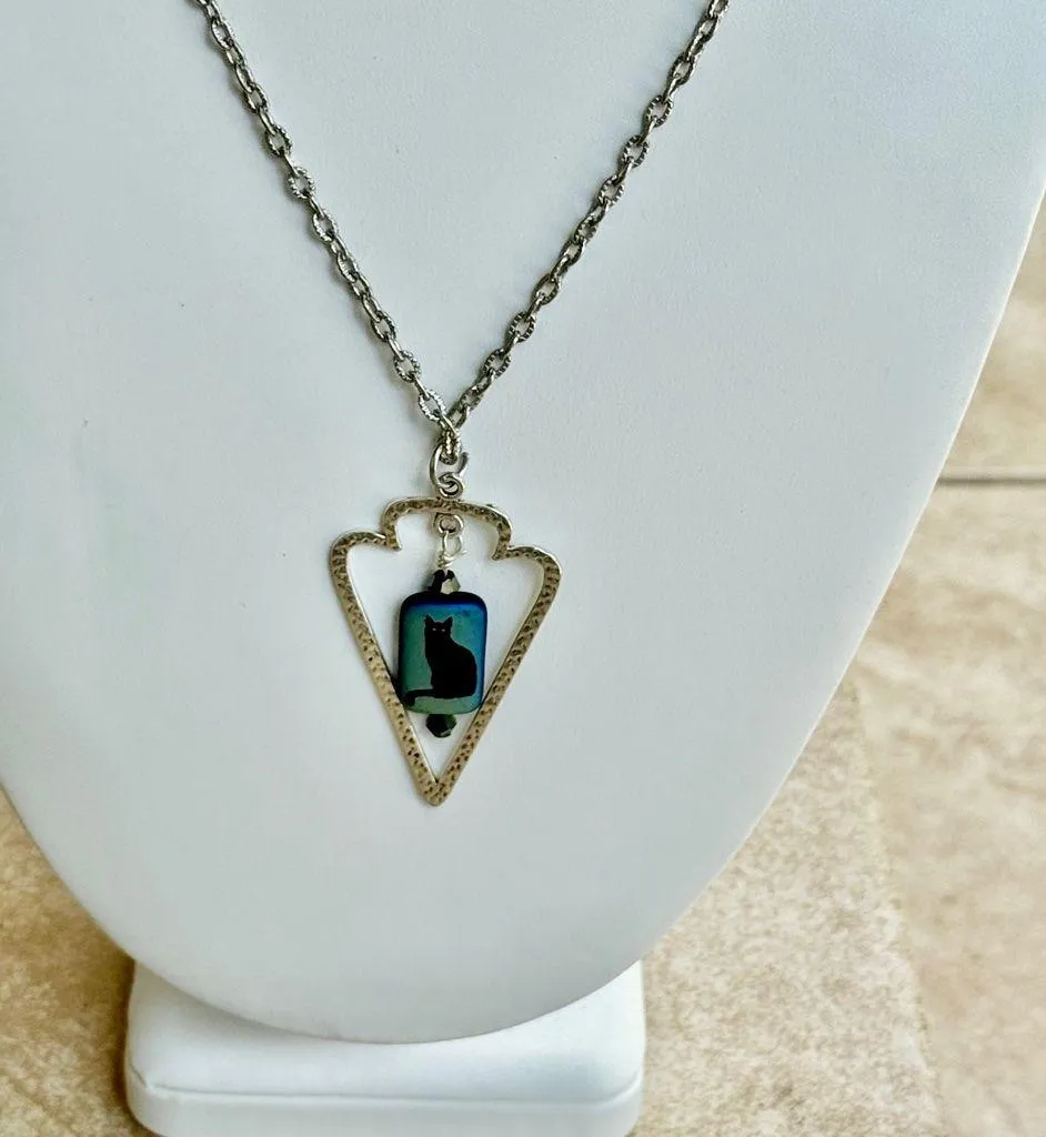 Hand Crafted Black Cat Pendant Stainless Steel Necklace Silver - Image 3