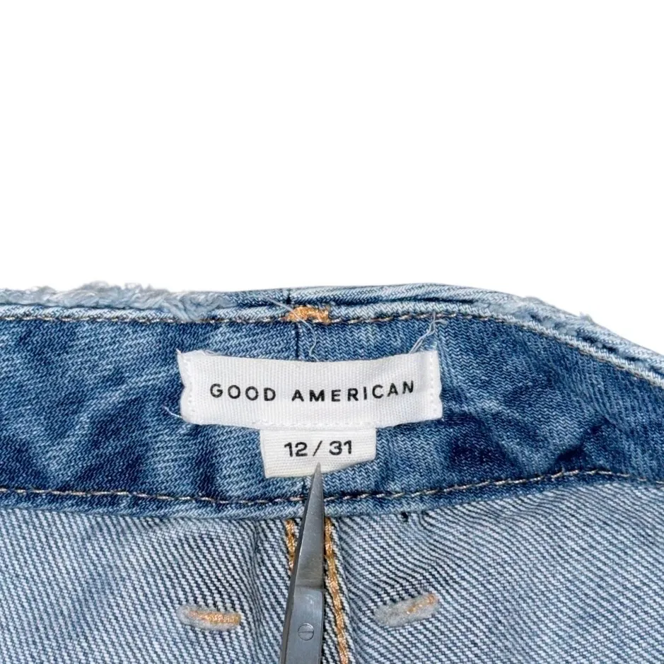 Good American Good Icon Bermuda Denim Shorts 90s Distressed Medium Wash 12 / 31 - Image 6