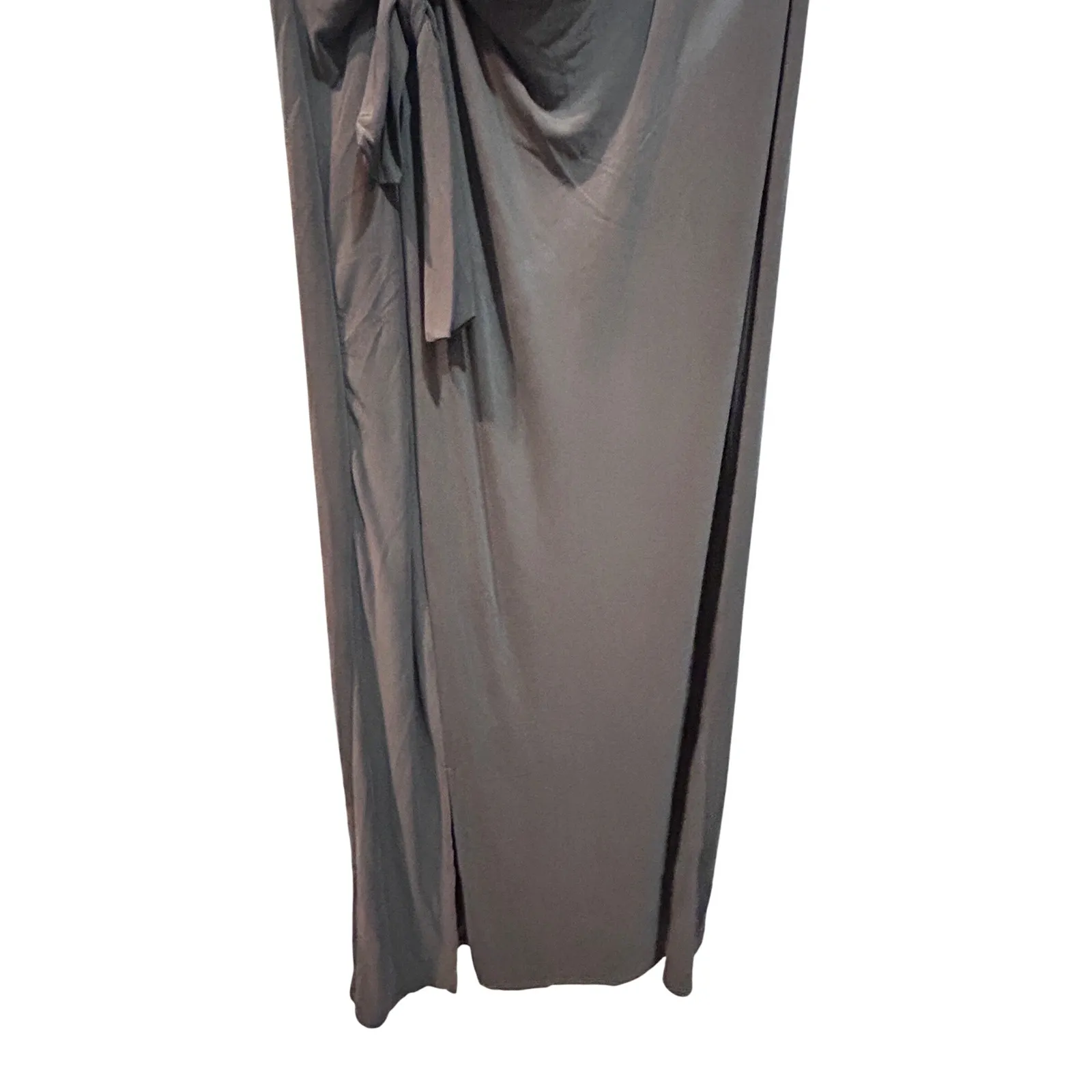 Modal‎ Hummingbird V Neck Knit Maxi Dress Tie Waist Short Sleeve Gray Size L - Image 5