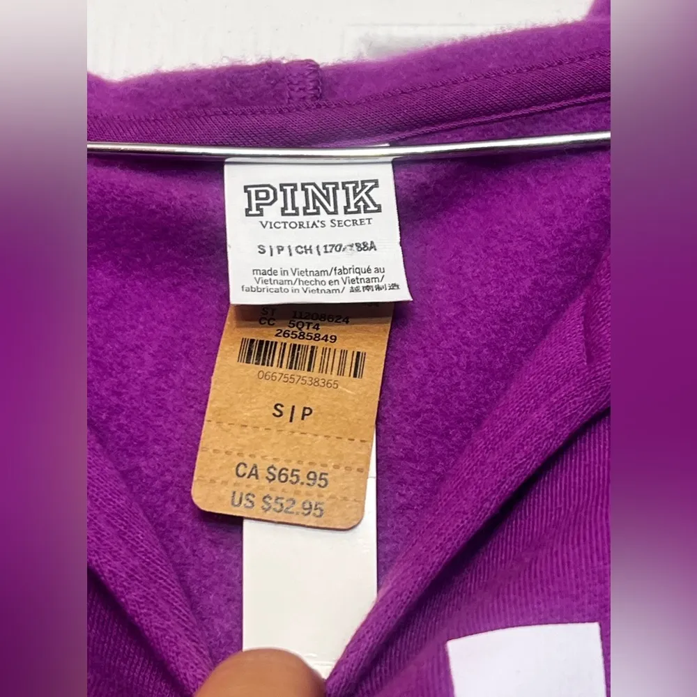 Victoria's Secret Pink Fleece Cropped Cinched Campus Sweatshirt Hoodie NWT - Image 4