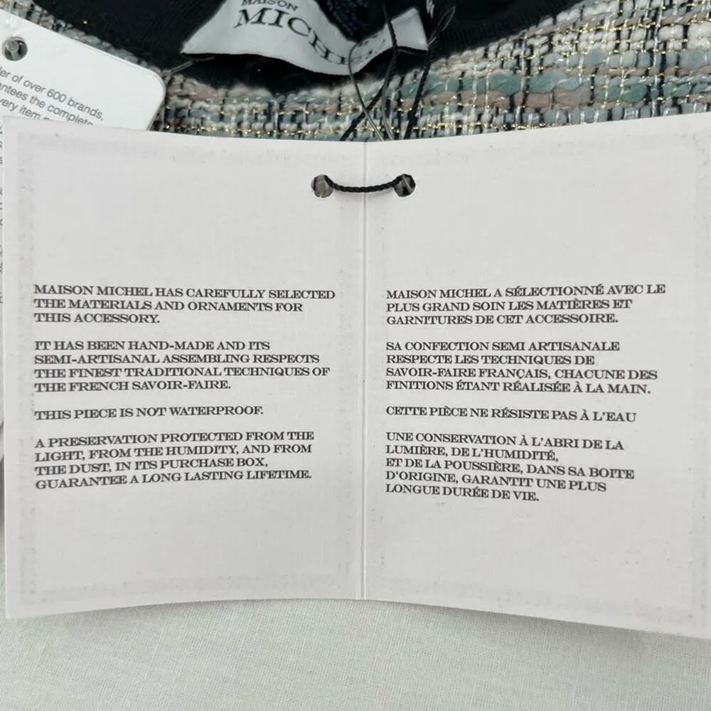 NEW Maison Michel Paris Mara Elegant Tweed Bucket Hat Blue Gold Plaid Size M - Image 14