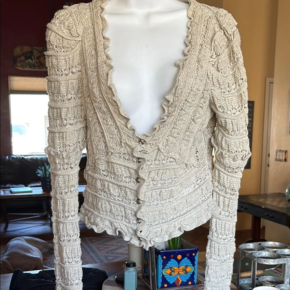 NWOT Free People Elegant Cream Lace Cardigan - Image 3