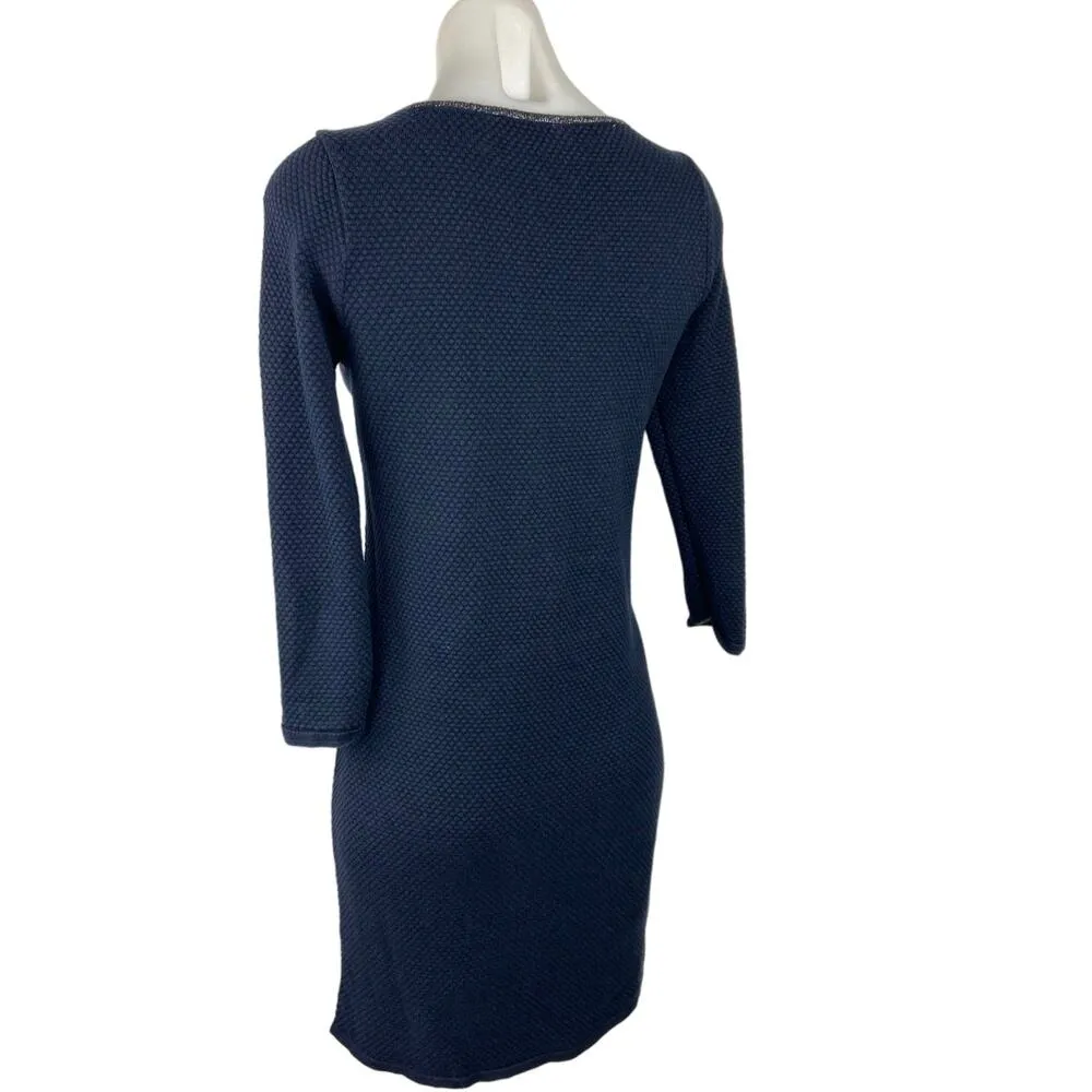 Promod Blue Waffle Knit Rib Trim Crewneck 3/4 Sleeve Career Office Shift Dress M Size M - Image 2