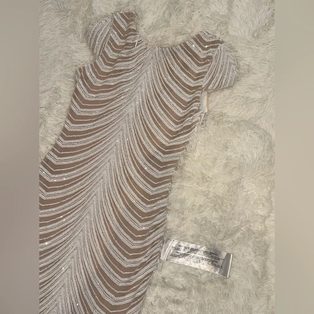 DRESS THE POPULATION Marcella White Sequin Stripe Cocktail Sheath Dress NEW M - Image 6