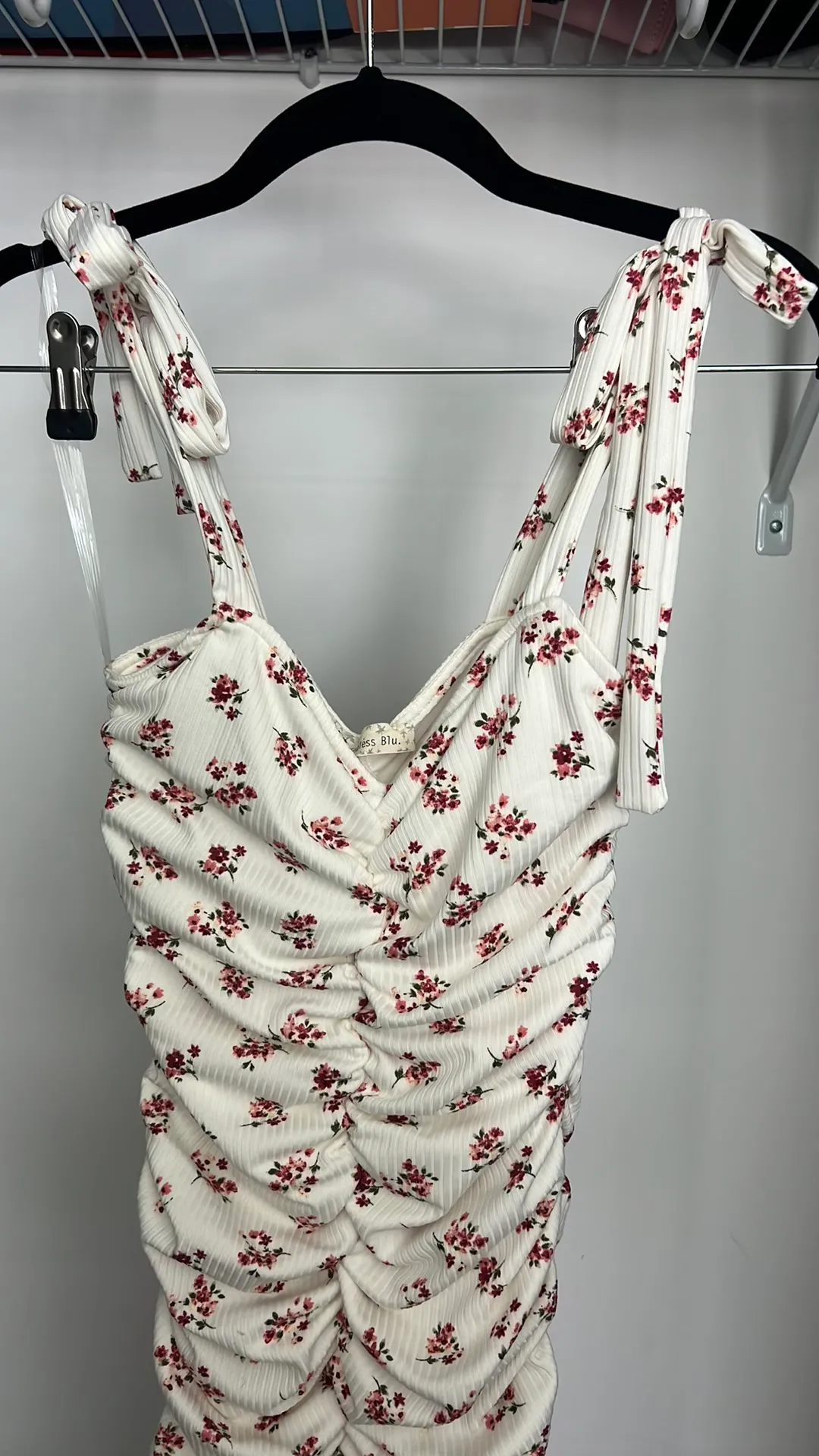 Endless Blu. Ivory Floral Ruched Tie Strap Midi Dress Multi - Image 2