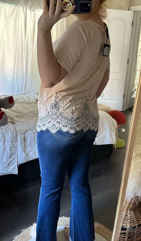 The Kooples Women’s 3 Pink Jersey Knit Lace Top New NWT - Image 3