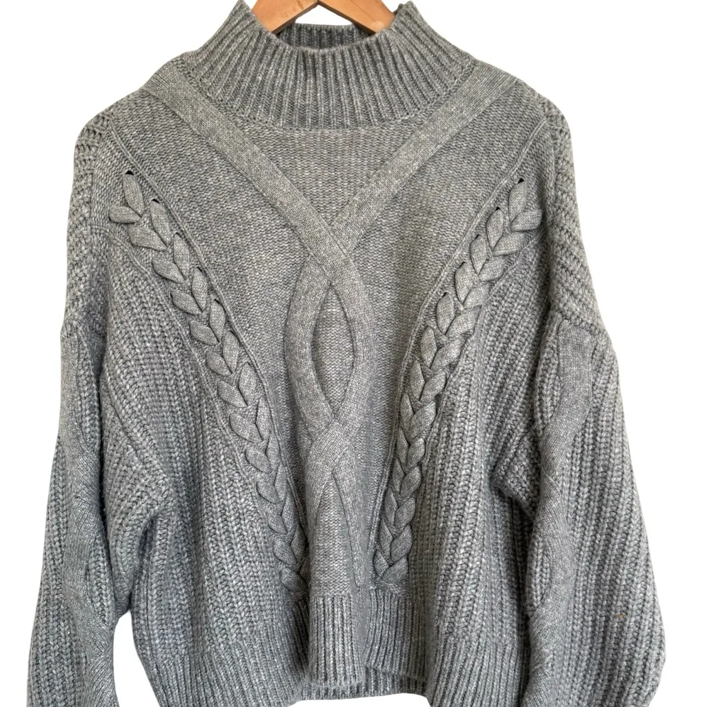 Elizabeth and James Gray Cable Knit Turtleneck Sweater Size Large - Image 3