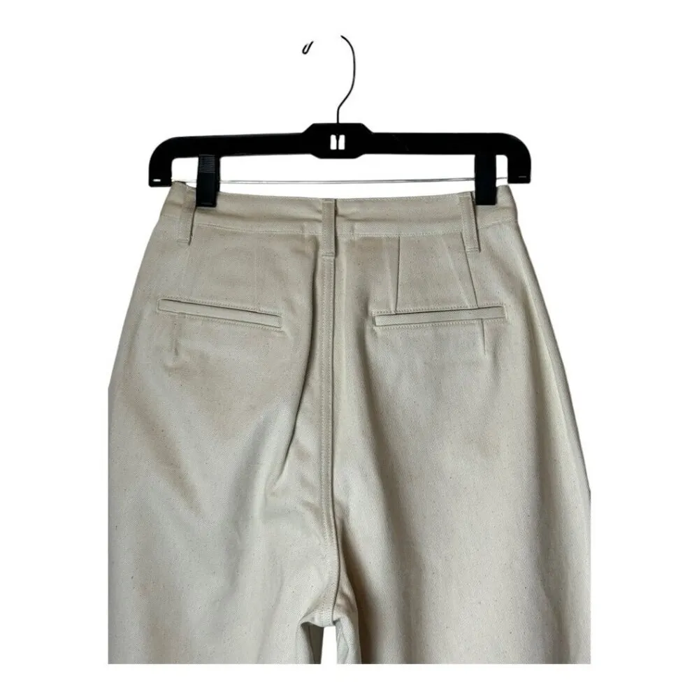 John Elliott‎ Pants Women 27 Beige Cotton Denim Pleated Front Baggy Tapered Leg - Image 4