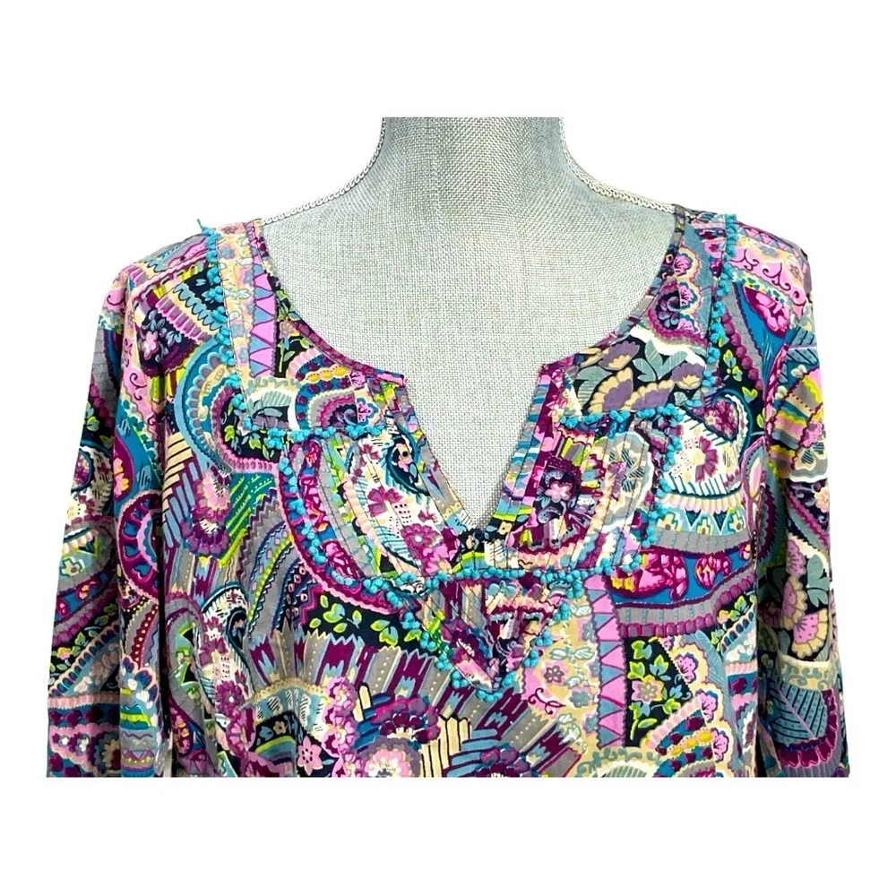 Lucky Brand Size Large V Neck Paisley Long Sleeve Blouse Prior Black - Image 7