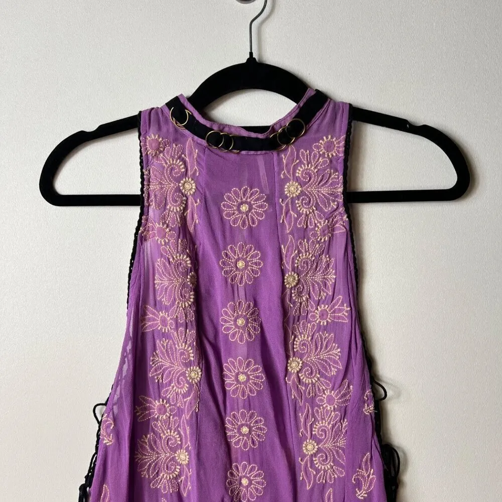 Free People Sunset Kisses Embroidered Lilac Sheer Tunic Top‎ women’s medium - Image 3