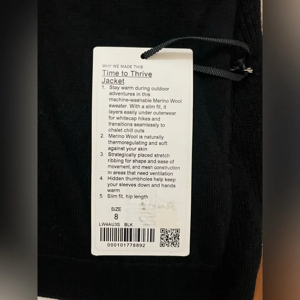 NWT Lululemon Time To Thrive Sweater Jacket in Black Size 8 - Image 11