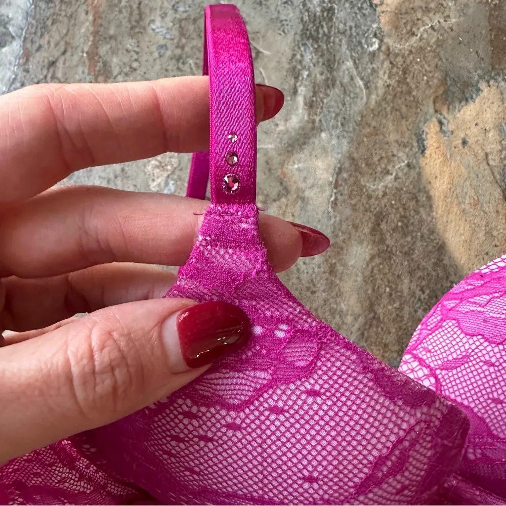 Victoria's Secret BioFit Push Up Bra Pink Lace Women's Size 34A - Image 3