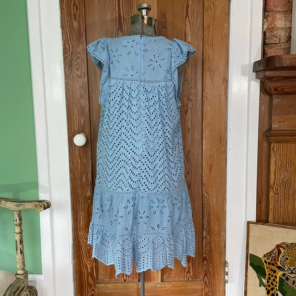 Allison New York Lucia Sky Blue Mini Eyelet Ruffle Cotton Swing Dress - Image 10