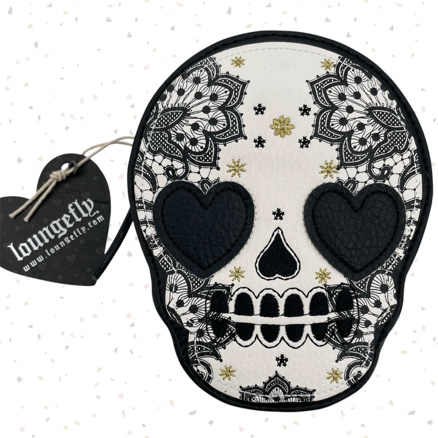 Loungefly Sugar Skull Day of the Dead Día De Los Muertos Zip Pouch Faux Leather - Image 2