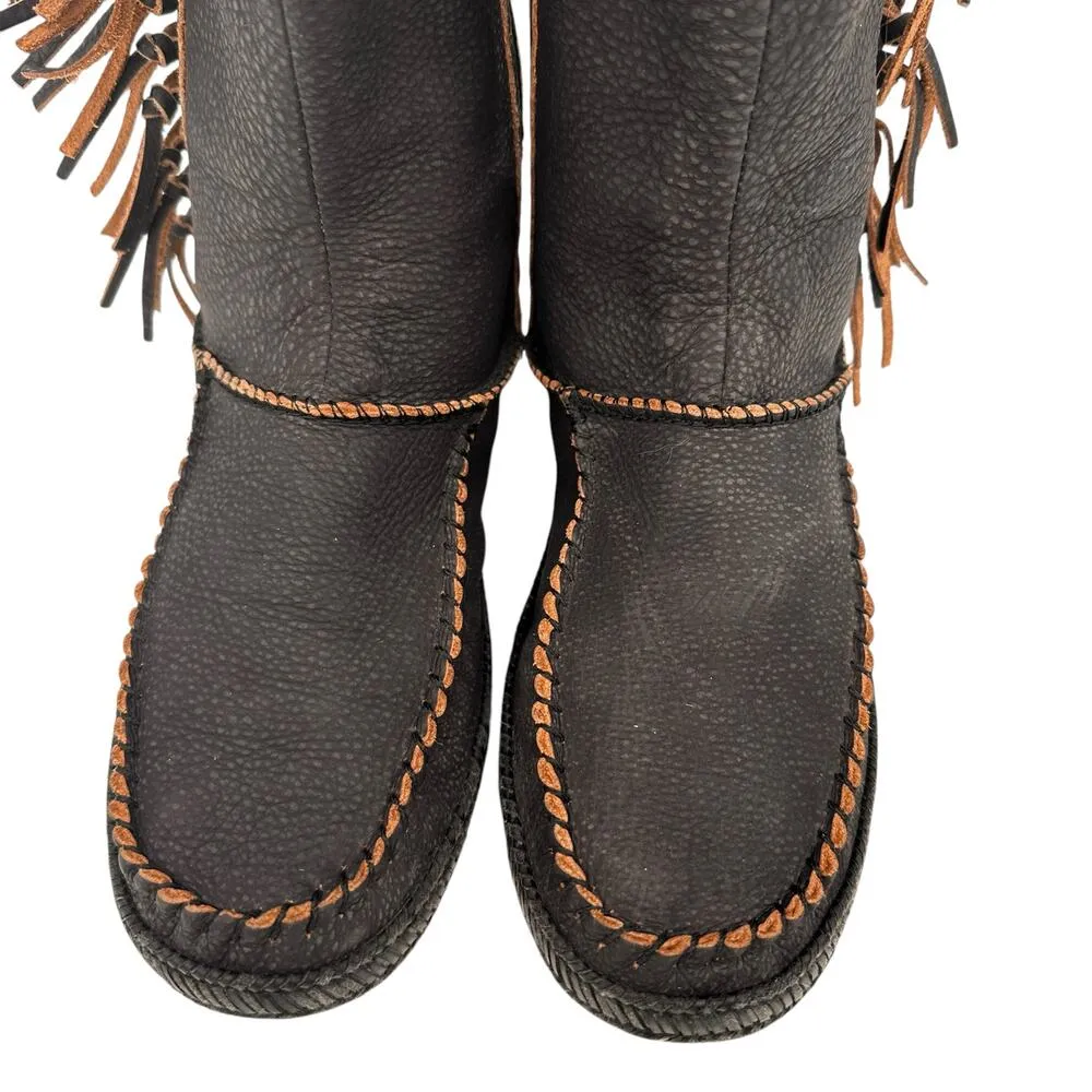 UGG Women's Hyland Black Tassel Leather Moccasin Boots Size 7 - Image 4