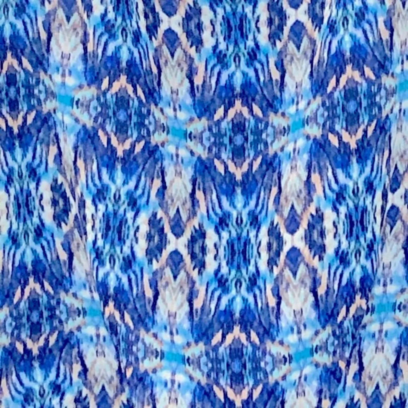 Cato Caged Back Belted Midi Blouson Dress Medium Blue Tan Cream Pattern - Image 10