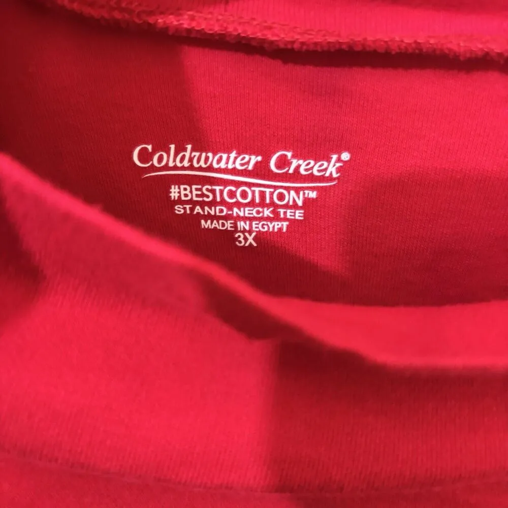 Coldwater Creek Top Womens 3X Red Solid Stand Neck Best Cotton Tee Blouse - Image 7