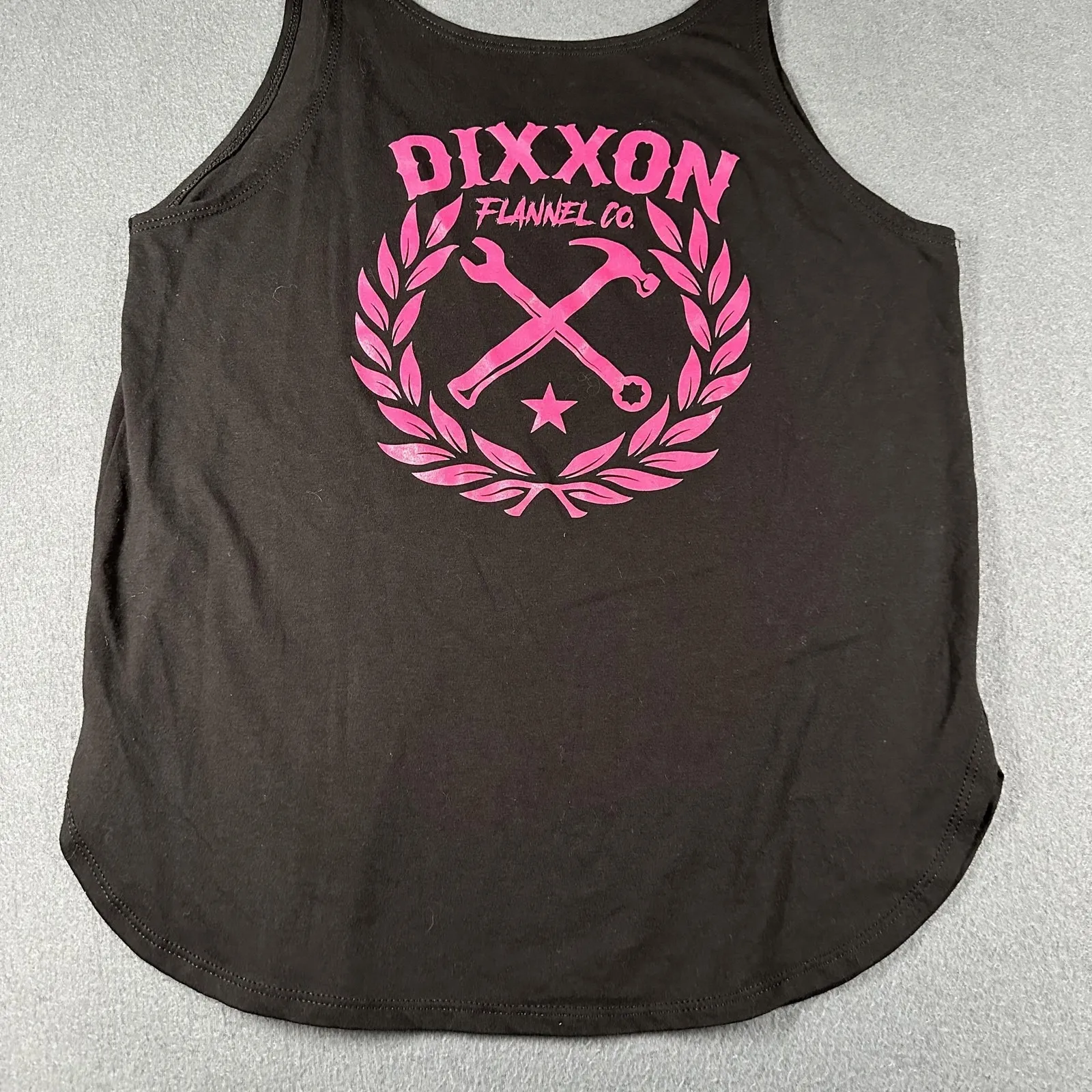 Dixxon Flannel Co Shirt Womens Medium Black Tank Top Pink Graphic Made in USA - Image 8