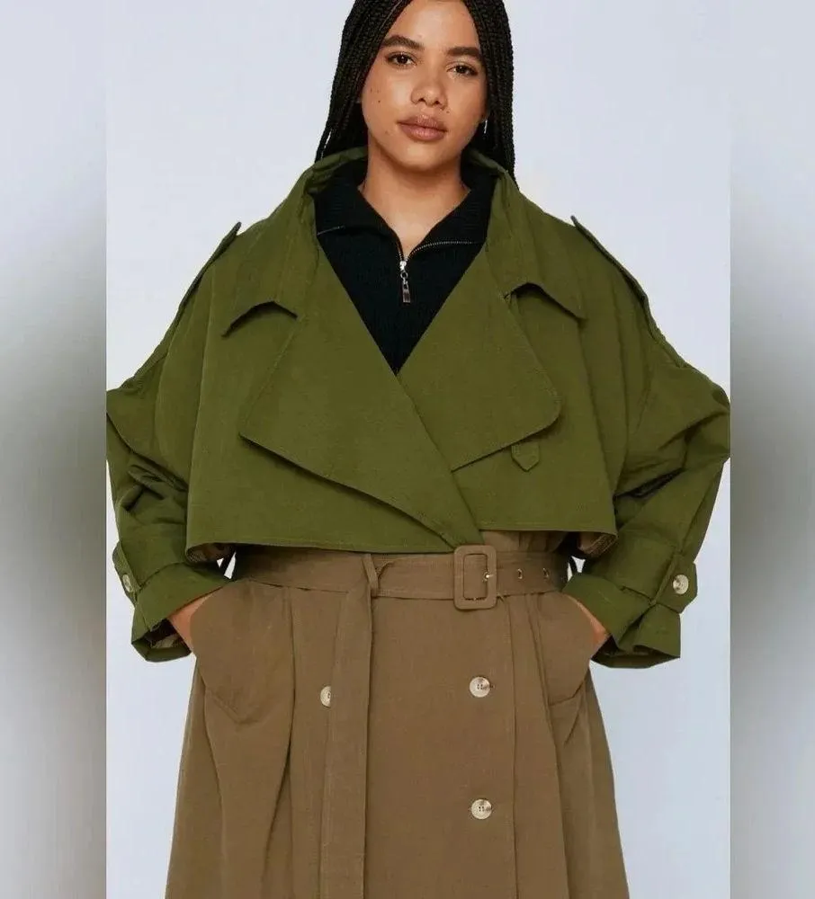 Two Tone Belted Oversized Trench Wrap Coat US size 8 - Image 5