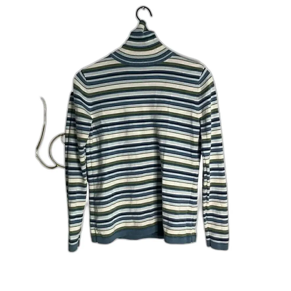 Eddie Bauer Striped Turtleneck Blue Green Size Small - Image 2
