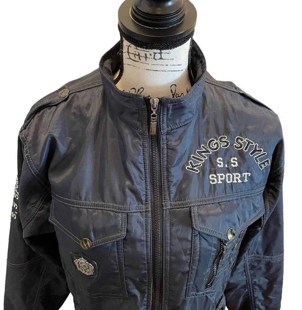 Vintage Streetwear Cherokee Bomber Military Jacket Black Medium MOTO Y2K aviator - Image 2