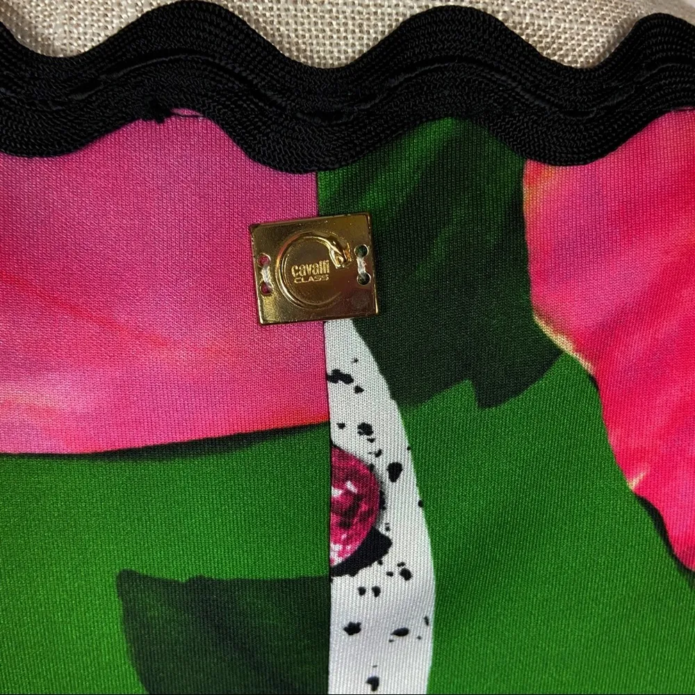 Cavalli Class Green And Pink Snake Jewel Floral Print Mid Sleeve Dress Size 12 - Image 11