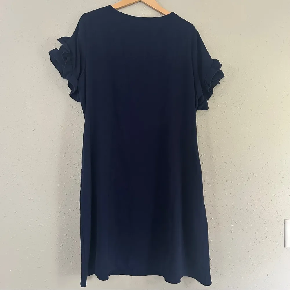 Elegant Navy Ruffle Sleeve Dress Casual Formal Lightweight Mini Summer XXL Blue - Image 5