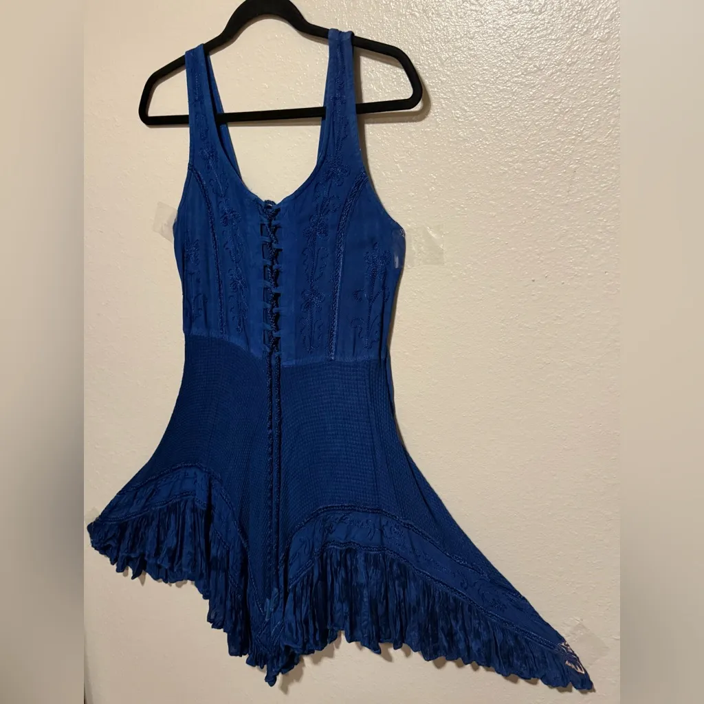 Rebellion Sleeveless Lace Up Crochet Asymmetrical Mini Dress - Image 2