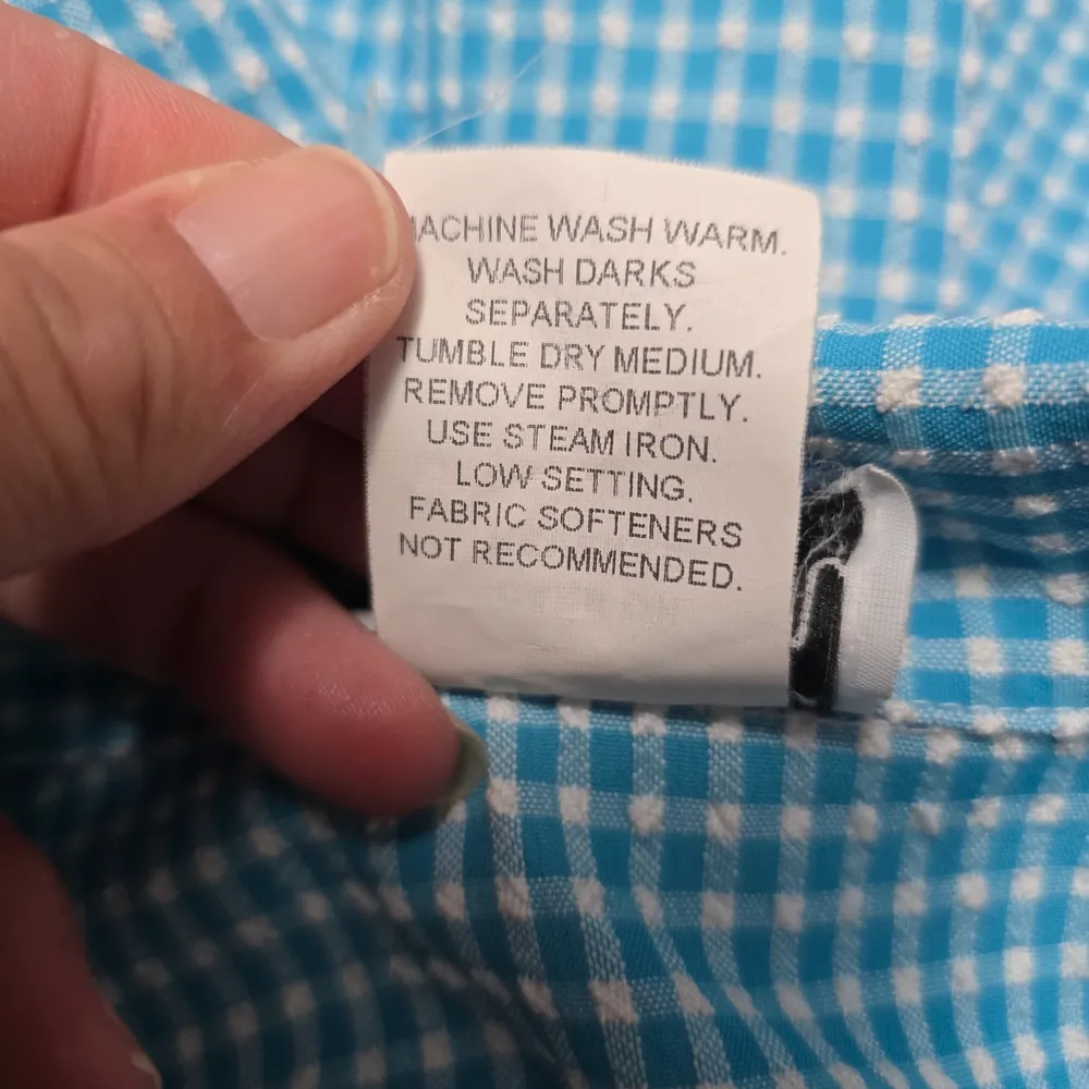 Vintage BonWorth Turquiose Floral Embroidered Gingham Shirt – Size Large Blue - Image 8