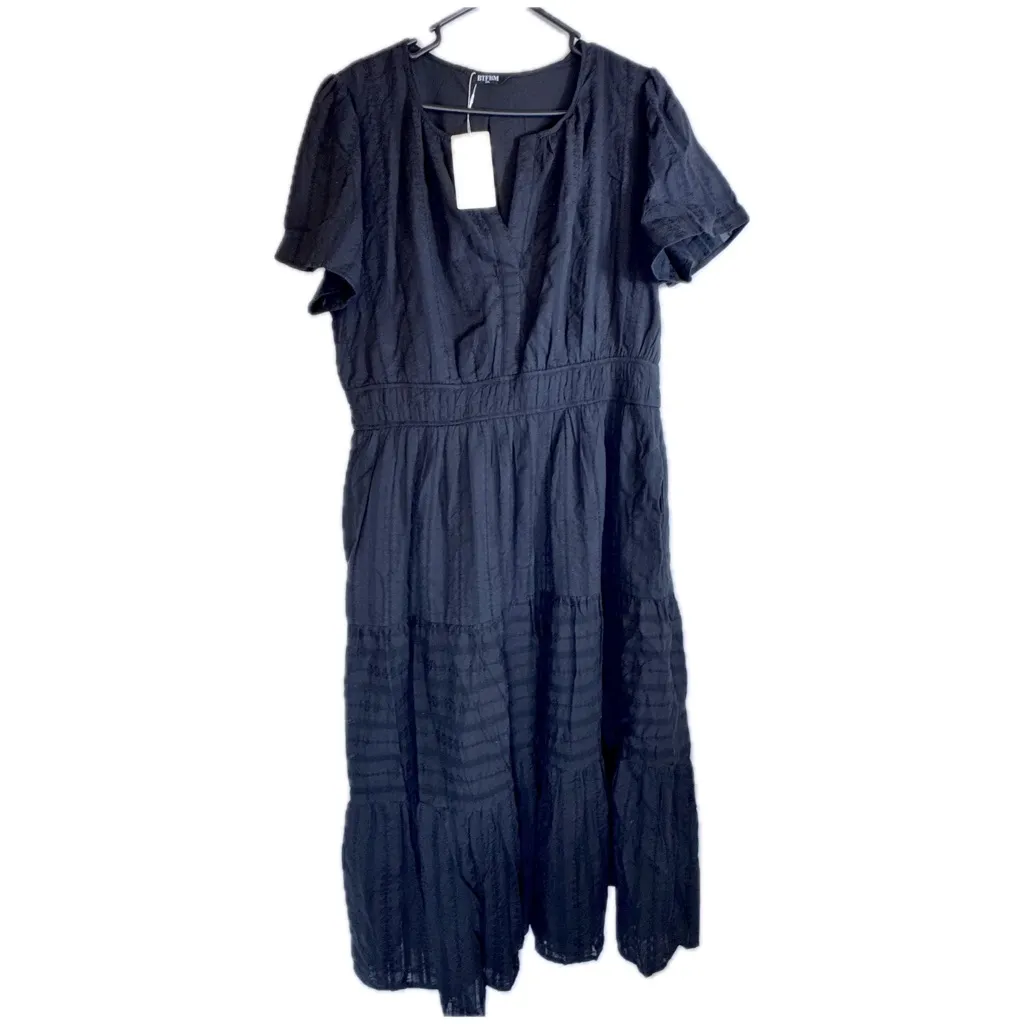 NWT BTFBM V Neck Short Sleeve Elastic Waist Boho Maxi Dress Black XXL Size 2X - Image 8