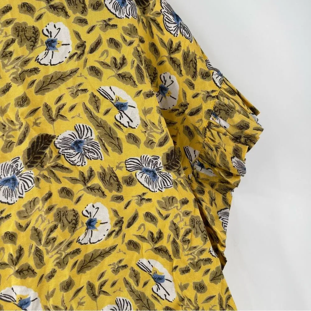 MASAI Dress Small Nara Shift Yellow Floral Ruffle Sleeve Wearable Art Lagenlook - Image 9
