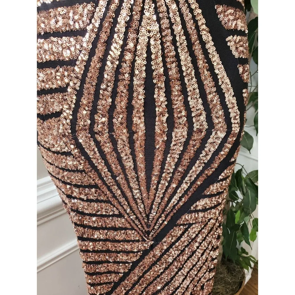 Cameo Sequins Black & Gold Polyester Halter Neck Party Wear Maxi Dress Small - Image 4