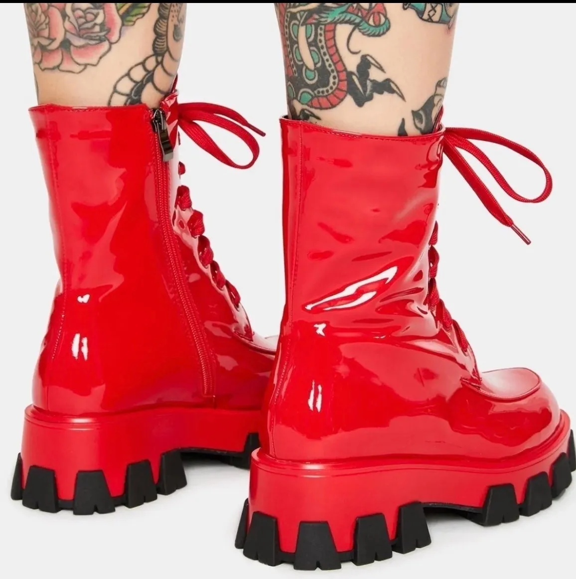 Dolls Kill Red Patent Leather Combat Boots - Image 3