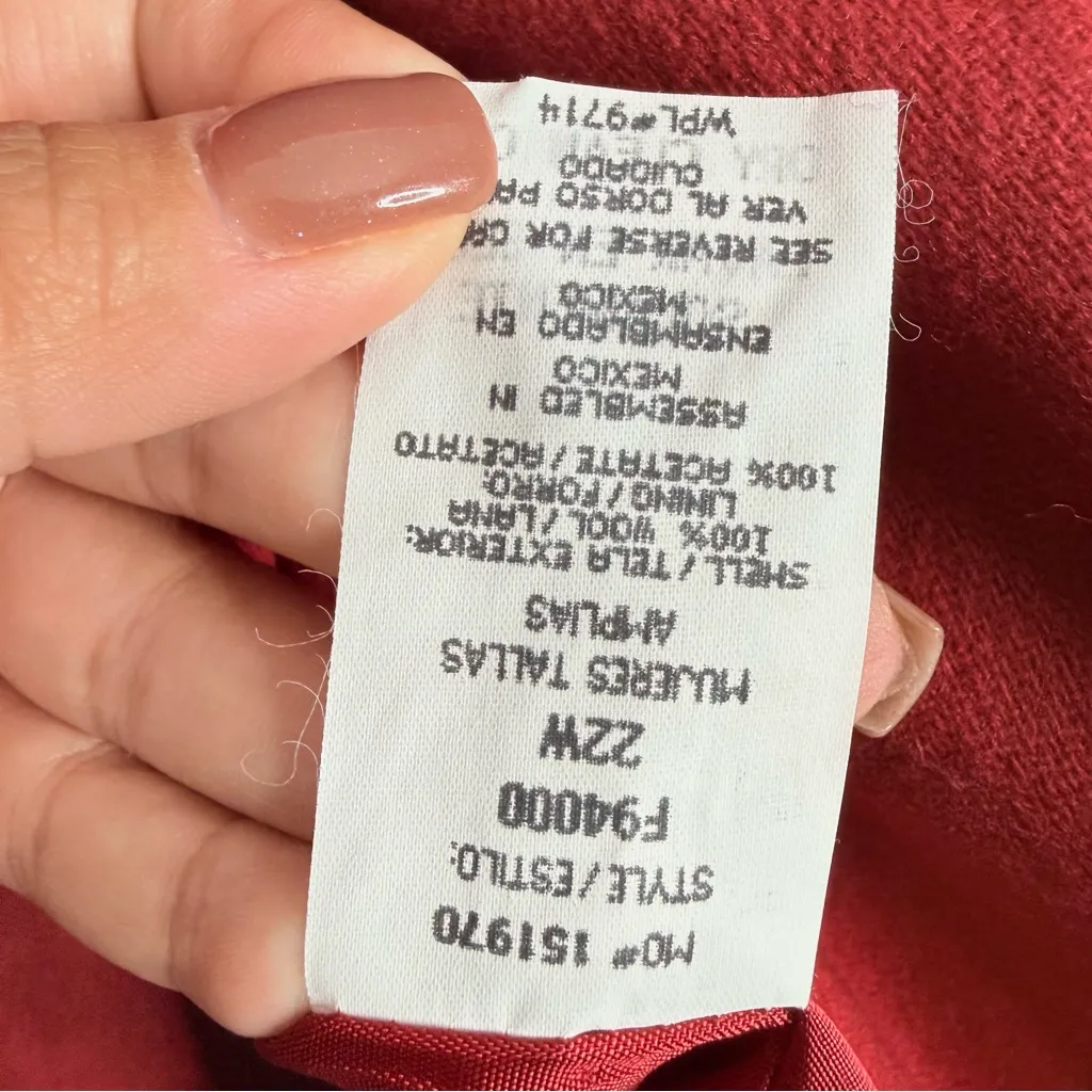 Sag Harbor Red 100% Wool Blazer One Button With Pockets Size‎ 22W Careerwear - Image 5