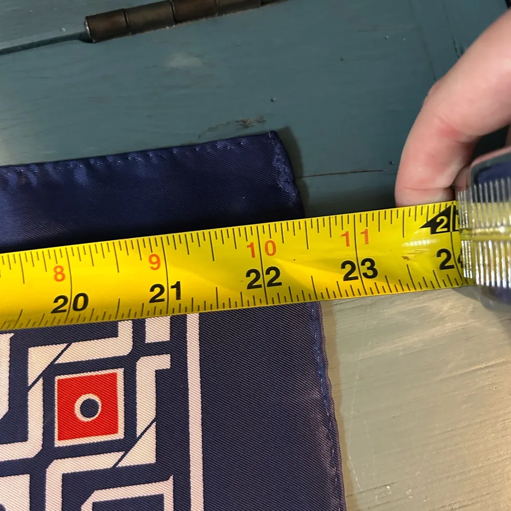 Vintage Burmel Silk Scarf Square 22.5” Red, White & Blue Geometric Patterned - Image 5