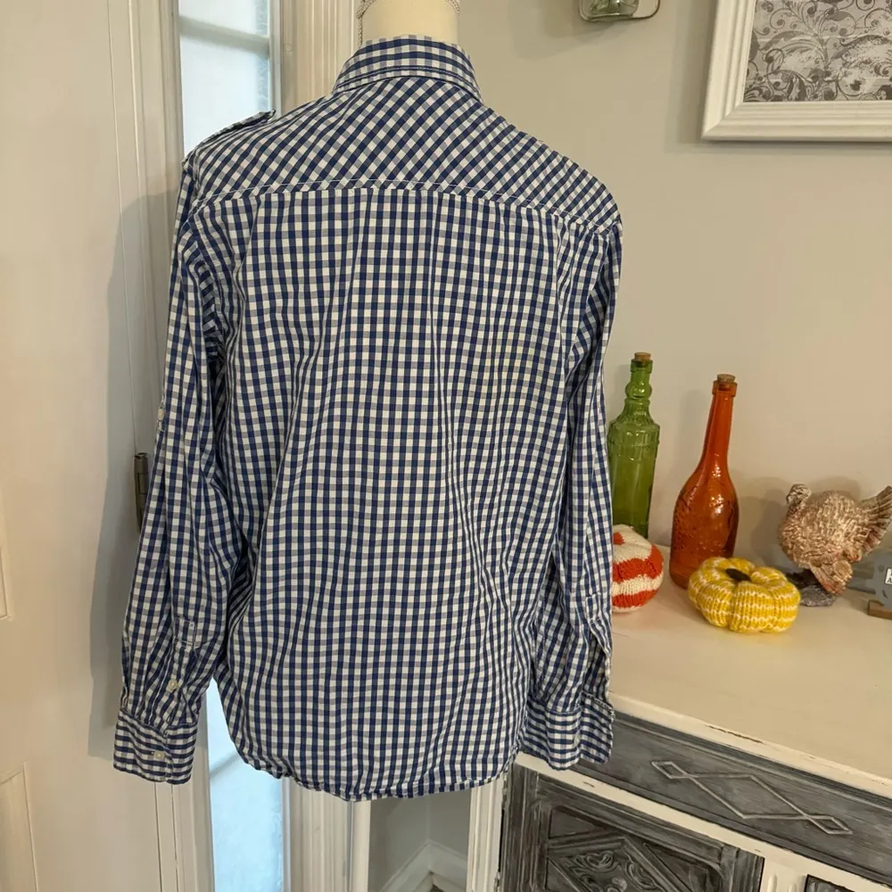 PD&C Checkered Pattern button down Shirt size medium Blue - Image 3