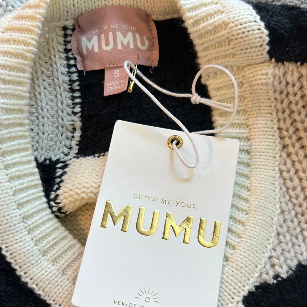 Show Me Your MuMu Ember Tunic Sweater in Gray Patchwork Knit Size Small NWT - Image 7