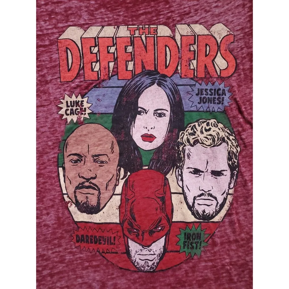Marvel The Defenders Shirt Women Large Semi Sheer Graphic Tee Distressed Top - Image 3