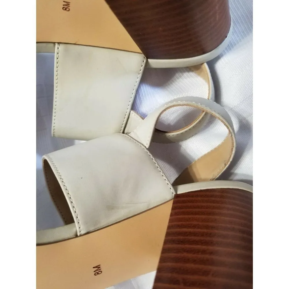 14th & Union Meren Block Heel Double Strap Bone Faux Leather Sandal Size 8M - Image 5