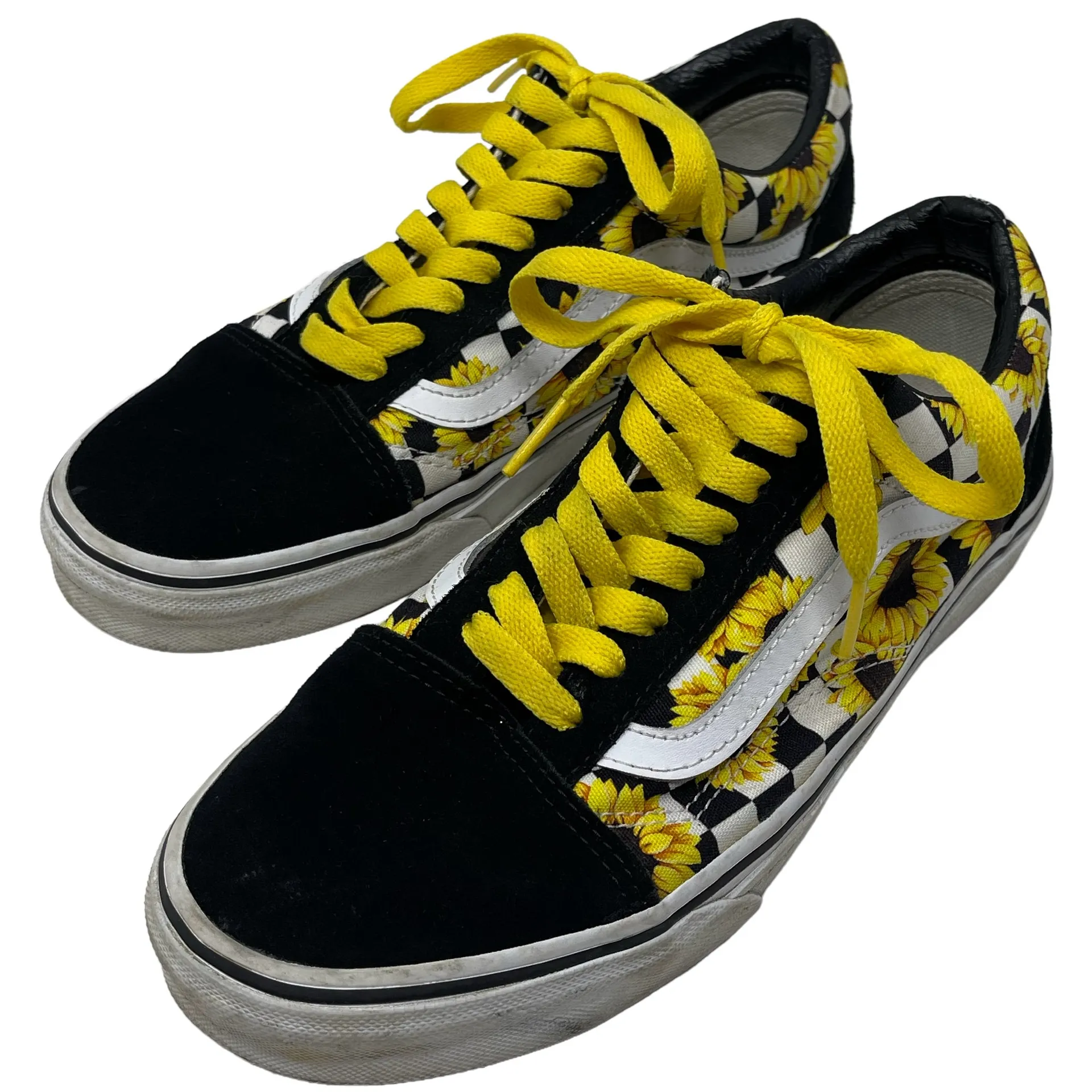 VANS Sunflower Floral Checkered Lace Up Sneakers Shoes Women’s Size 8 - Image 4