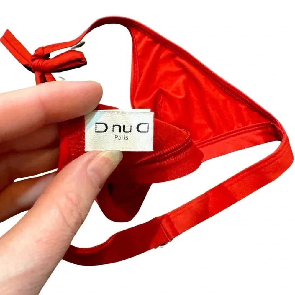 DnuD Paris 2 Piece Bikini Swimsuit: Essential Triangle Neck Bra+Panties Scarlet Red Size 4 - Image 8