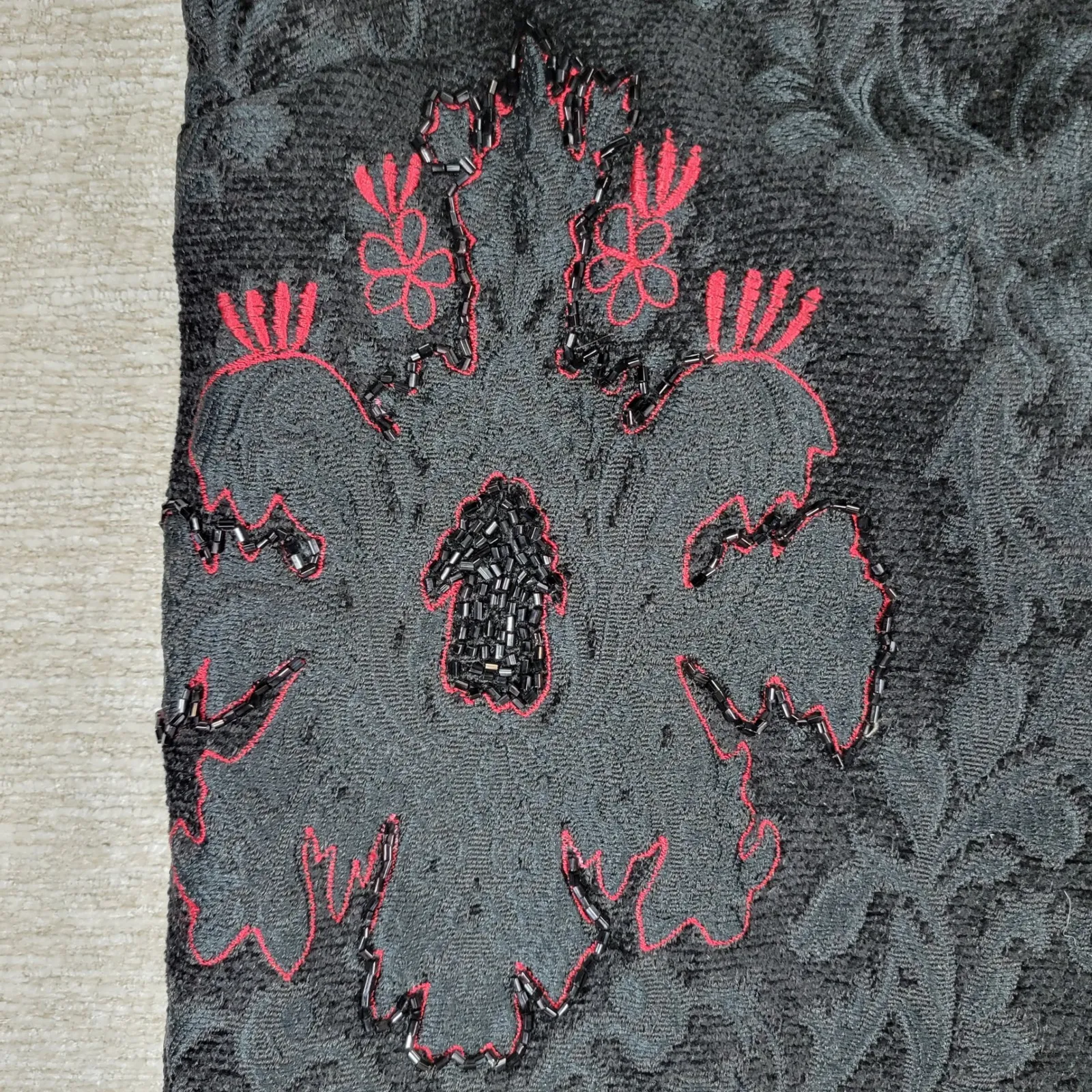 VTG Mirasol Floral Brocade Beaded Jacket Large Black Embellished Red Accents - Image 16