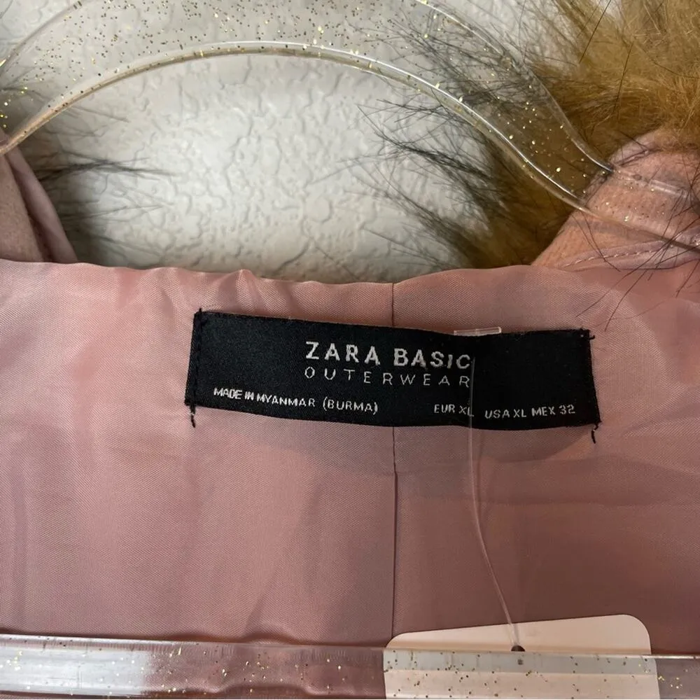 BNWT! ZARA Baby Pink Peacoat w/Removable Fur Hoodie Size XL - Image 6