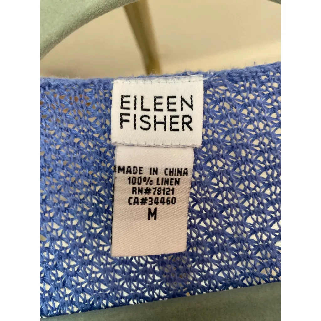Eileen Fisher Blue Linen Knit Lace Hem Blouse Coastal Quiet Luxury M Coastal - Image 5