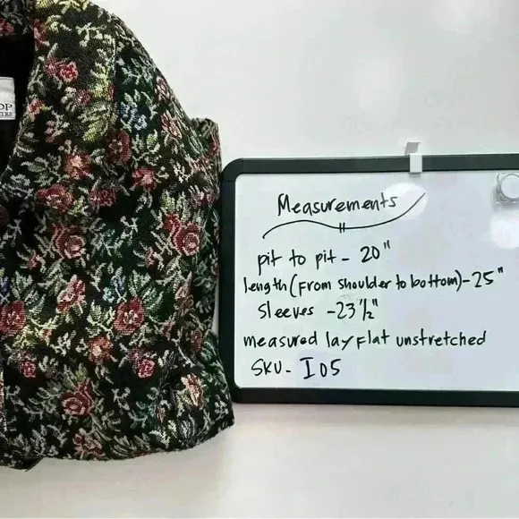 The Tog Shop Blazer Size 12 Petites Jacket Floral‎ Carpet Jacquard Metal Buttons Green - Image 15