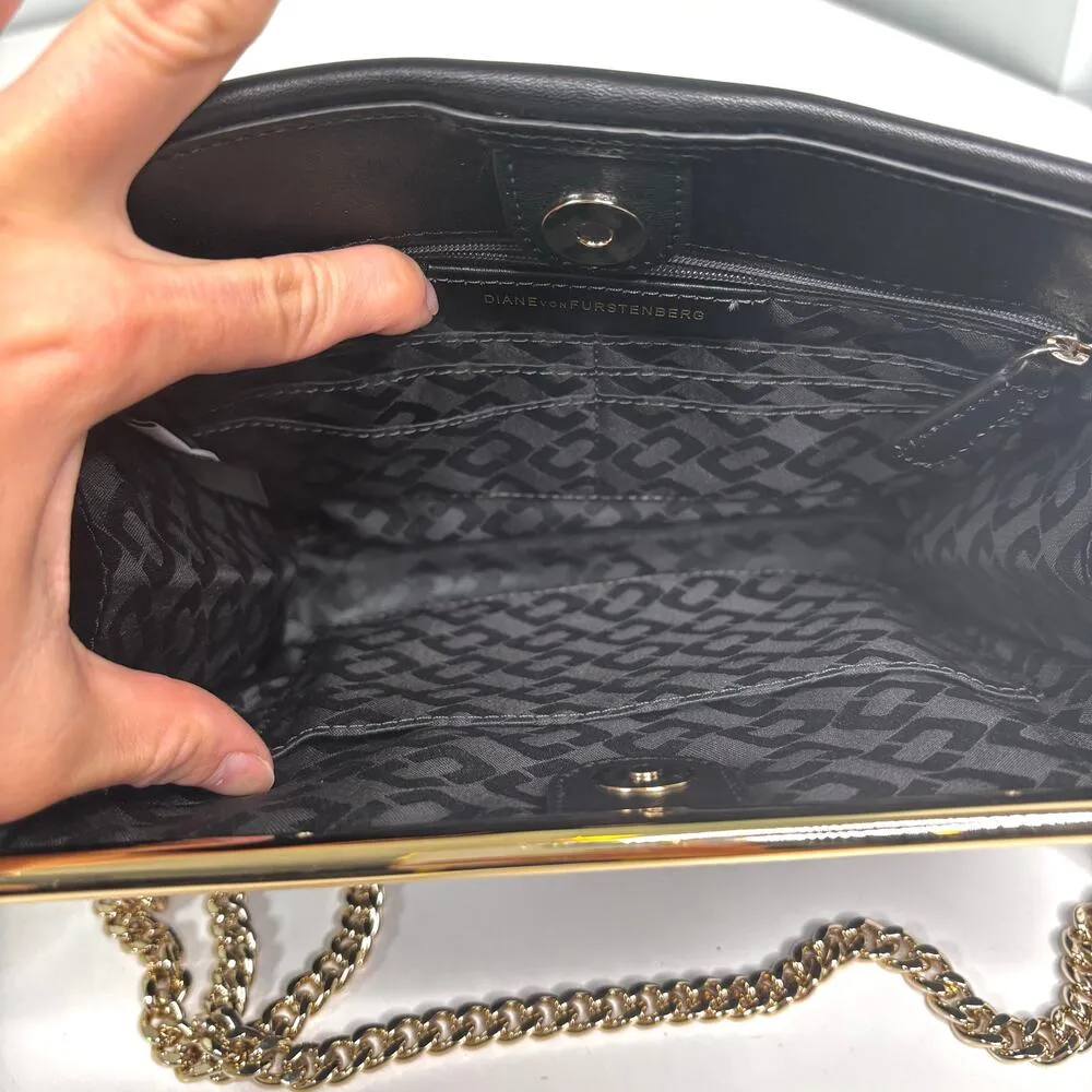 DVF Soirée Tuxedo Bag Black Leather, Suede Gold Chain - Image 7