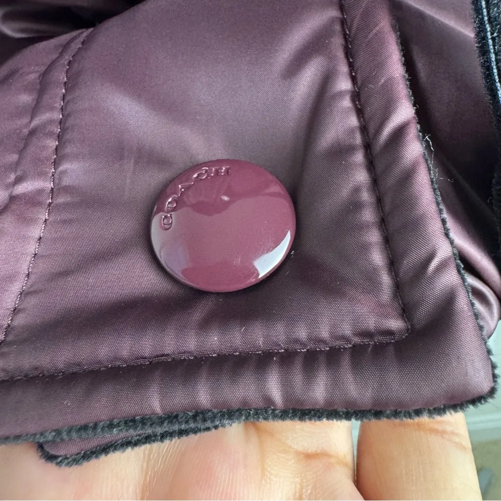 COACH Fair Isle Puffer Winter Jacket Size Large Red Wine, Burgundy, White, Black - Image 4