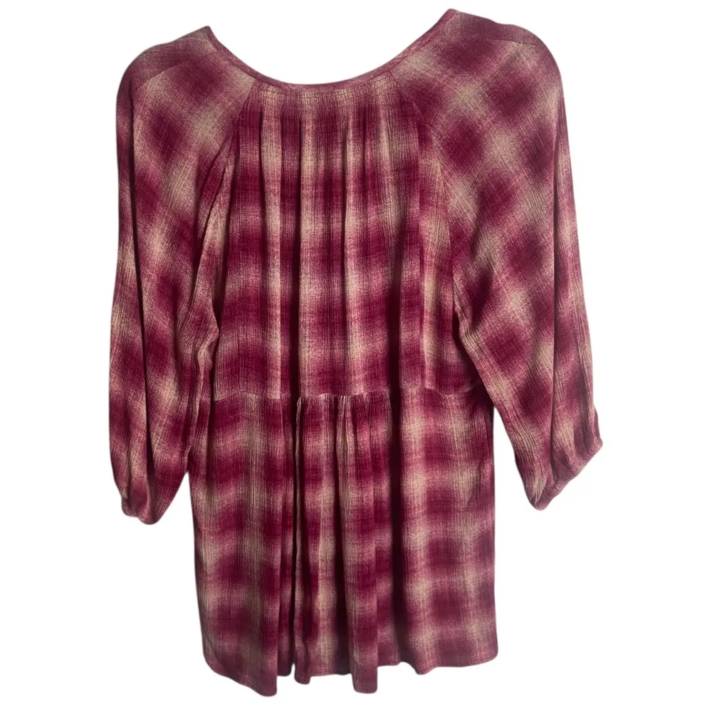 Anthropologie Maeve Shirt Size XS Peplum Pink Plaid Cavalon Boho 3/4 Sleeve - Image 3