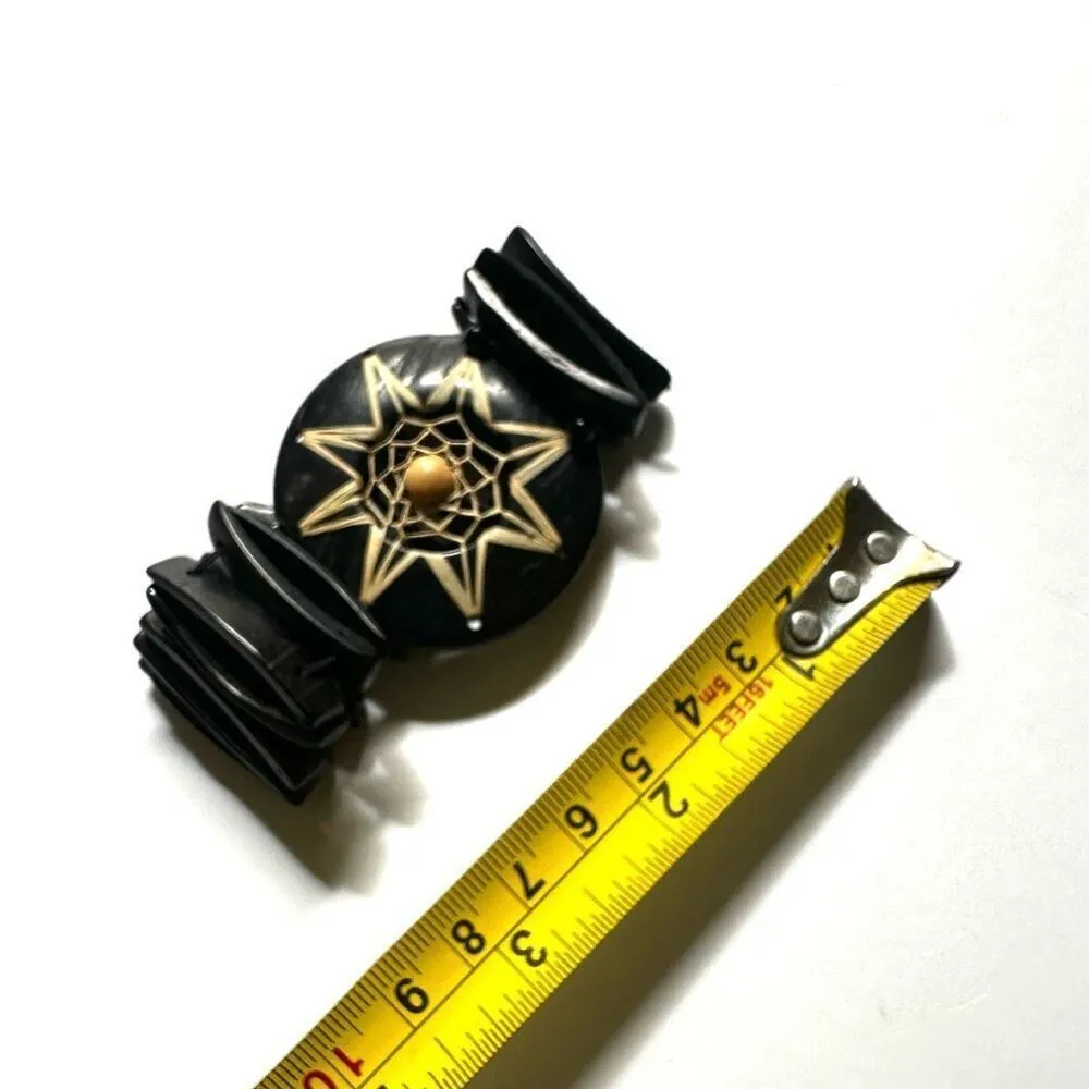 Vintage coconut wood tagua nut raffia star stretchy bracelet - Image 4